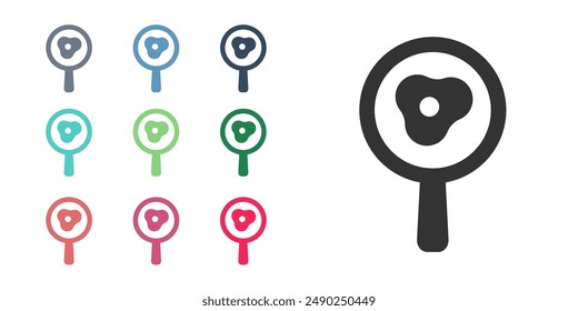 Black Fried eggs on frying pan icon isolated on white background. Fry or roast food symbol. Set icons colorful. Vector