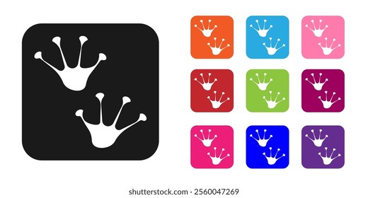 Black Frog paw footprint icon isolated on white background. Set icons colorful. Vector