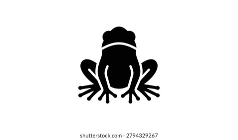 Black frog silhouette with visible limbs and facial features isolated on white background silhouette