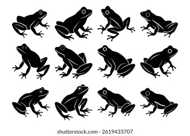 Black Frog Silhouettes Set Animal Clip Art Collection Vector Bundle