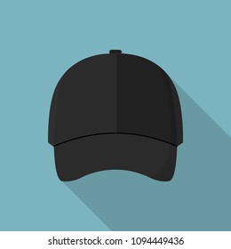 Black front baseball cap icon. Flat illustration of black front baseball cap vector icon for web design