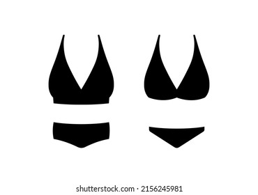 Fiador básico de mujer delantera negra. Icono vectorial de los paneles clásicos. Breve señal de Bikini. Pantalones cortos brasileños. Símbolo de ropa interior retro. Ropa de baño deportiva femenina
