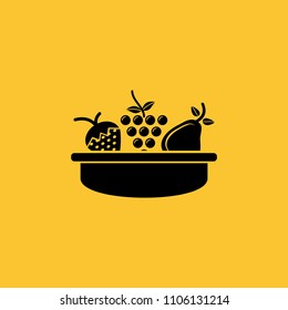Black Fruit Basket Icon on Yellow Background