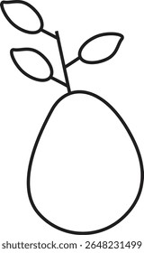 Black fruit pear shape vector icon with leaves on transparent background png file type for apps, logos, UI, food designs , Suitable for food apps, logos, UI icons, healthy organic product designs.