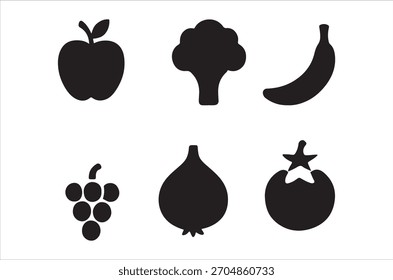 Black fruit and vegetable silhouettes – a simple, clean representation of healthy eating.