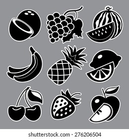 Black fruits icon set on grey background vector illustration