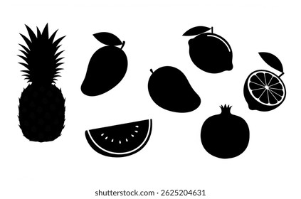 Black fruits silhouettes on white background