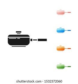 Black Frying pan icon isolated on white background. Fry or roast food symbol. Set icons colorful. Vector Illustration