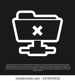 Black FTP cancel operation icon on black background. Concept of software update, transfer protocol, router, teamwork tool management, copy process. Vector Illustration