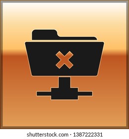 Black FTP cancel operation icon on gold background. Concept of software update, transfer protocol, router, teamwork tool management, copy process. Vector Illustration