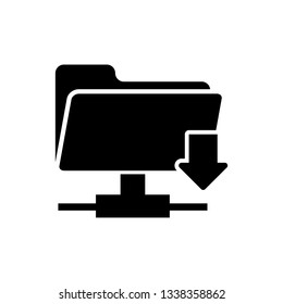 Black FTP folder download icon on white background. Concept of software update, transfer protocol, router, teamwork tool management, copy process. Vector Illustration