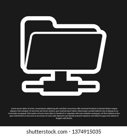 Black FTP folder icon on black background. Concept of software update, ftp transfer protocol, router, teamwork tool management, copy process, info. Vector Illustration