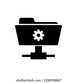 Black FTP settings folder icon on white background. Concept of software update, transfer protocol, router, teamwork tool management, copy process. Vector Illustration