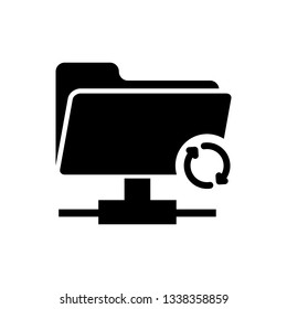Black FTP sync refresh icon on white background. Concept of software update, transfer protocol, router, teamwork tool management, copy process. Vector Illustration