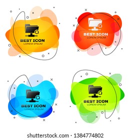 Black FTP sync refresh icon isolated. Concept of software update, transfer protocol, router, teamwork tool management, copy process. Set of liquid color abstract geometric shapes. Vector Illustration
