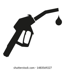 Black fuel nozzle icon with a drop icon isolated on white background