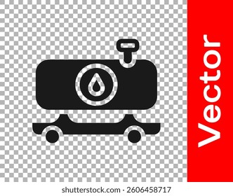 Black Fuel tanker truck icon isolated on transparent background. Gasoline tanker.  Vector