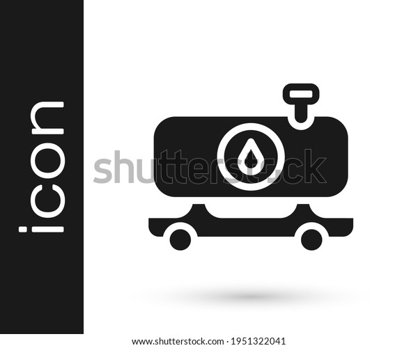Black Fuel tanker truck icon isolated on\
white background. Gasoline tanker. \
Vector