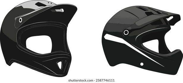 Black Full Face Helmet Vector Illustration Isolated on White Background