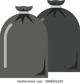 Black full garbage bag isolated on white background. The problem of ecology and garbage, waste collection and treatment. Disposable plastic bag for waste separation. Flat infographics. Vector 
