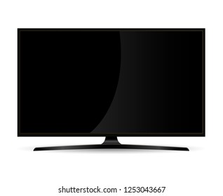 Schwarzer Full-HD Fernseher mit Flachbildschirm. Elektronisches LED-Display für Webpräsentation. HQ Vektorgrafik für Werbung.