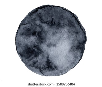 Black full moon isolated on white background Watercolor hand drawn illustration