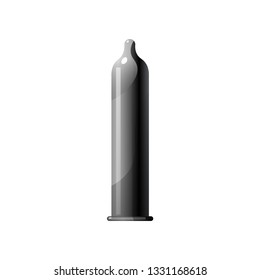 Black full sized latex condom isolated on white background