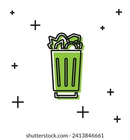 Black Full trash can icon isolated on white background. Garbage bin sign. Recycle basket icon. Office trash icon.  Vector