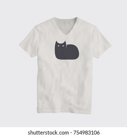 Black Fun Cat Logo T-Shirt Design Template. Vector Illustration.