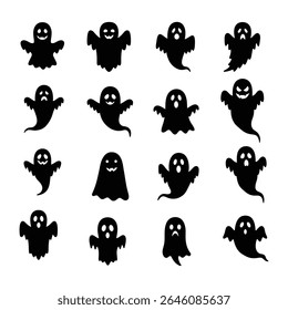 Black Fun and spooky collection of ghost illustrations for Halloween celebrations and decorations

