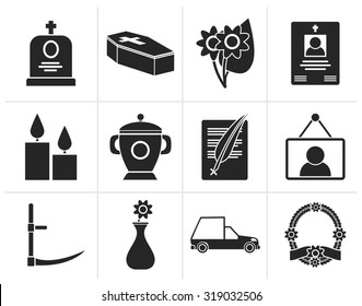 Black funeral and burial icons - vector icon set