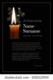 Black Funeral Condolence Death Notice Card Template With Burning Candle In The Corner