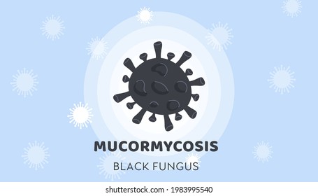 Black Fungus Outbreak. Mucormycosis disease. Horizontal banner with Black Fungi Bacteria on background with India map. Toxic mold stain in microscope. Vector card or illustration in flat cartoon style