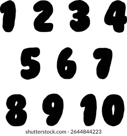 Black funky cartoon numbers set, back to school clip art, kids lettering math education design
