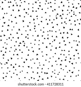 Black funky confetti triangles vector seamless print. Speckled graphic backdrop.