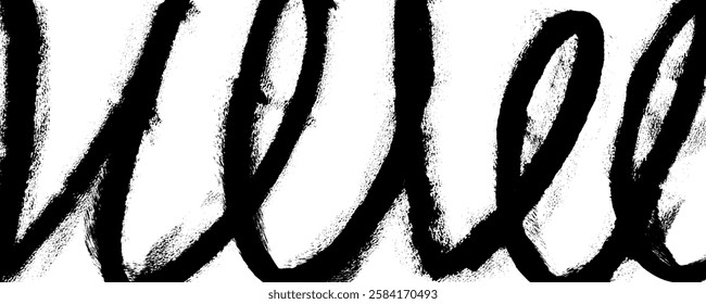 Black funky curly bold brush strokes background. Hand drawn sketchy vector banner background with spiral or squiggle thick line. Contemporary abstract backdrop with rough splatter texture.