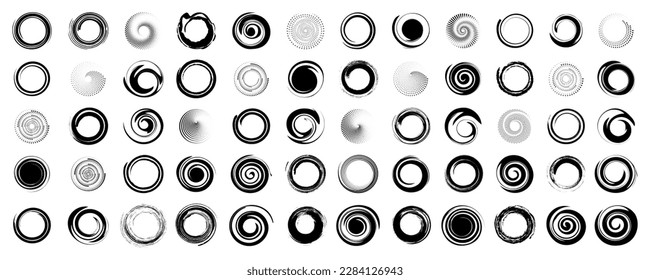 Black funnel collection. Set of circle swirl. Circle black funnel collection. Black funnel vortex design