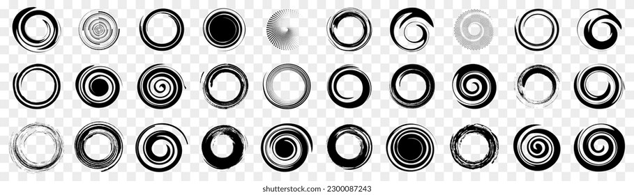 Black funnel collection. Set of circle swirl. Circle black funnel collection. Black funnel vortex design