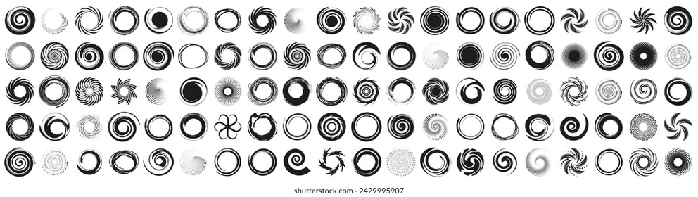 Black funnel collection. Set of circle swirl. Circle black funnel collection. Black funnel vortex icons. Hurricane and tornado symbol collection