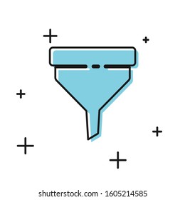Black Funnel or filter icon isolated on white background.  Vector Illustration