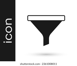 Black Funnel or filter icon isolated on white background.  Vector