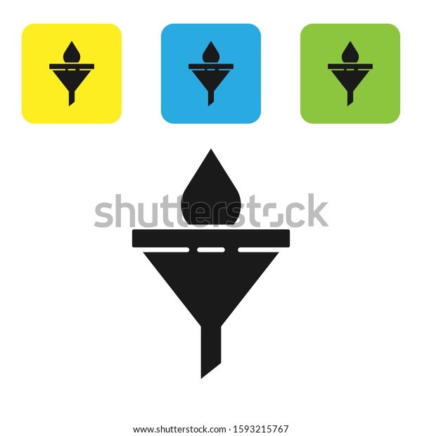 Black Funnel or filter and motor oil drop\
icon isolated on white background. Set icons colorful square\
buttons. Vector\
Illustration