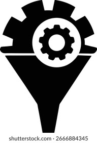 Black funnel with gears inside, isolated on white background