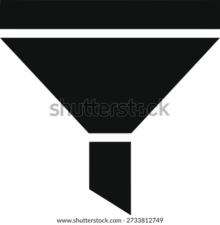A black funnel shape with a white outline sits on a pure white background, creating a striking contrast with geometric lines and shapes