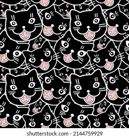 
Gatos maulladores negros y graciosos. Patrón veloz. Estilo de caricatura. 