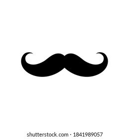 Black funny mustache silhouette, icon  isolated on white background. Concept artificial hairstyle. Flat design. Vector illustration.