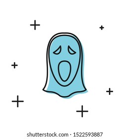 Black Funny and scary ghost mask for Halloween icon isolated on white background. Happy Halloween party.  Vector Illustration