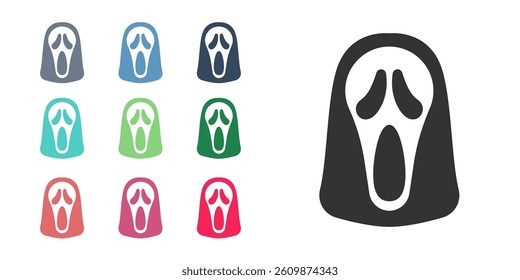 Black Funny and scary ghost mask for Halloween icon isolated on white background. Happy Halloween party. Set icons colorful. Vector
