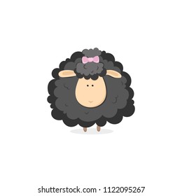 Black funny sheep isolated on white background