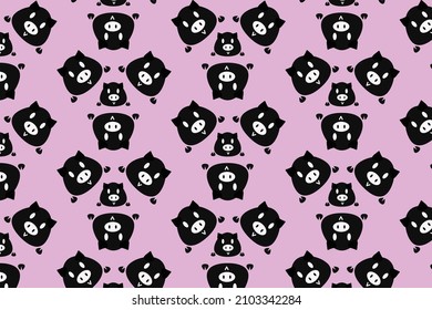Black funny silhouette of pig pattern on pink background. Pattern for pirnt, wallpaper, textile and decoration.